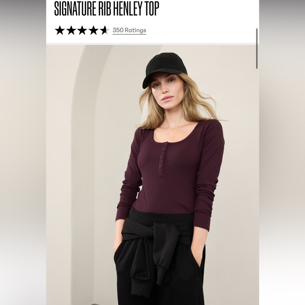 Athleta Signature Rib Henley Top - Spiced Cabernet